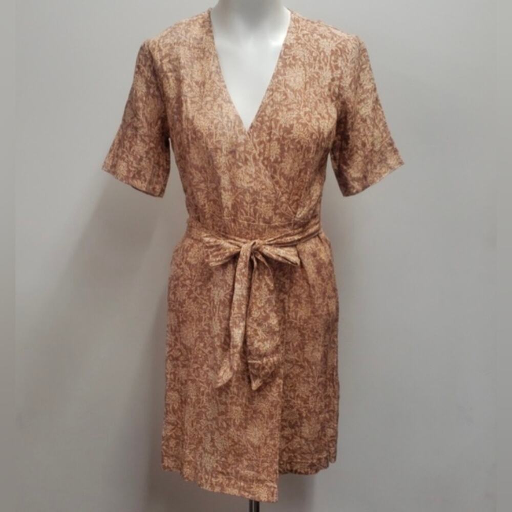 Faherty Ashley Tie Waist Linen Wrap Dress Women's Size XS
